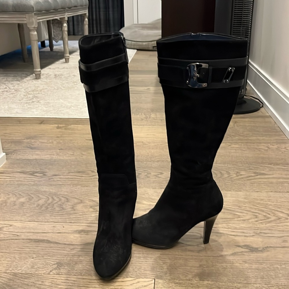 Black suede Colehaan knee boots size 8.  Excellent condition.  Worn once.